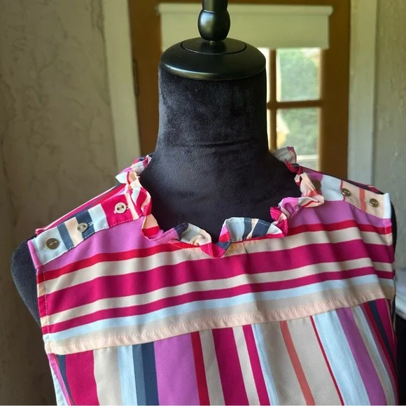 🦋 Loft Size L Pastel Summer Pinks Rainbow Stripes Sleeveless Blouse 🌈💕🎀 - Picture 2 of 8